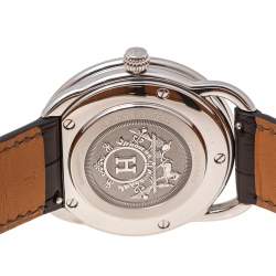 Hermes Silver Stainless Steel Leather Arceau AR5.710A Men's Wristwatch 38 mm