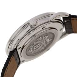 Hermes Silver Stainless Steel Leather Arceau AR5.710A Men's Wristwatch 38 mm