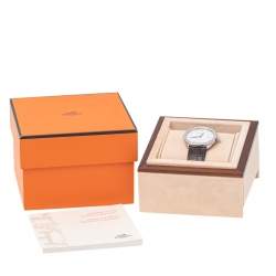 Hermes Silver Stainless Steel Leather Arceau AR5.710A Men's Wristwatch 38 mm