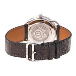 Hermes Silver Stainless Steel Leather Arceau AR5.710A Men's Wristwatch 38 mm