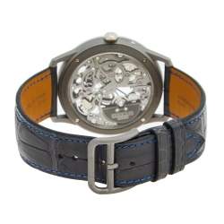 Hermes Grey Skeleton Titanium Platinum Alligator Leather Slim d'Hermes Squelette Lune W053606WW00 Men's Wristwatch 39.50 mm