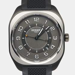 Pre Owned Hermes Black Bicolor Titanium Rubber H08 049428WW00 Men's Wristwatch 39 mm