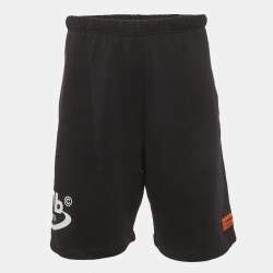 Pre Owned شورت هيرون بريستون قطني أسود بطبعة مقاس كبير جداً - إكسترا لارج