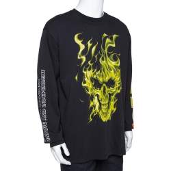 Heron Preston Black Cotton Graphic Skull Print Long Sleeve T Shirt M