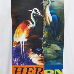 Pre Owned Heron Preston White Herons Print Cotton Crew Neck Oversized T-Shirt S
