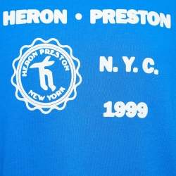 Heron Preston Blue Logo Print Cotton Crew Neck Oversized T-Shirt XL