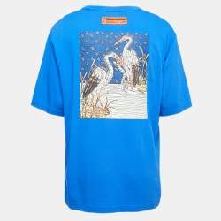 Heron Preston Blue Logo Print Cotton Crew Neck Oversized T-Shirt XL