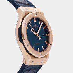 Pre Owned Hublot Blue 18k Rose Gold Classic Fusion 542.OX.7180.LR Automatic Men's Wristwatch 42 mm
