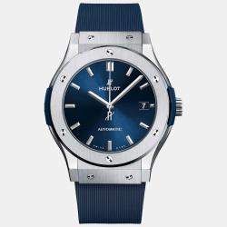 Hublot Blue Titanium Classic Fusion Men's Wristwatch 45 mm