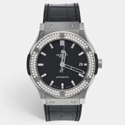Hublot Black Titanium Diamond Rubber Alligator Leather Classic Fusion 511.NX.1171.LR.1104 Women's Wristwatch 45 mm