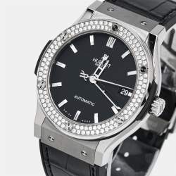 Hublot Black Titanium Diamond Rubber Alligator Leather Classic Fusion 511.NX.1171.LR.1104 Women's Wristwatch 45 mm