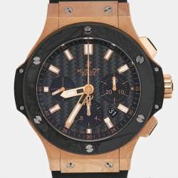 Hublot Black Carbon Fiber 18K Rose Gold Titanium Rubber Big Bang 301.PM.1780.RX Men's Wristwatch 44 mm