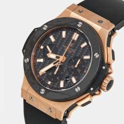 Hublot Black Carbon Fiber 18K Rose Gold Titanium Rubber Big Bang 301.PM.1780.RX Men's Wristwatch 44 mm