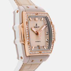 Pre-Owned Hublot Spirit Of Big Bang Beige Ceramic King Gold Diamonds 665.CZ.898B.LR.1204 39 mm
