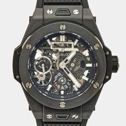 Pre Owned Hublot Black Skeleton Ceramic Rubber Big Bang Meca-10 Black Magic 414.C1.1123.RX Men's Wristwatch 45 mm