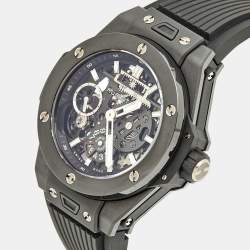 Pre Owned Hublot Black Skeleton Ceramic Rubber Big Bang Meca-10 Black Magic 414.C1.1123.RX Men's Wristwatch 45 mm