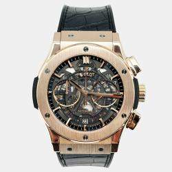 Pre Owned Hublot Classic Fusion Aerofusion Chronograph 525.OX.0180.LR Automatic Black 18k Rose Gold Men's Wristwatch 45 mm