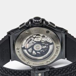 Pre Owned Hublot Luna Rosa Limited Edition Big Bang 301.CM.131.RX.LUN06 Black Carbon Fiber Dial Ceramic Titanium Rubber Men's Wristwatch 44 mm