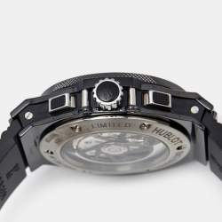 Pre Owned Hublot Luna Rosa Limited Edition Big Bang 301.CM.131.RX.LUN06 Black Carbon Fiber Dial Ceramic Titanium Rubber Men's Wristwatch 44 mm