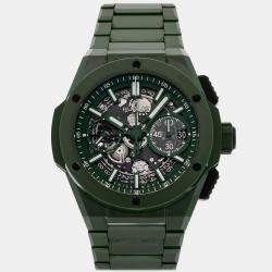 Pre Owned Hublot Big Bang Unico 451.GX.5220.GX Automatic Chronograph Green Dial Ceramic Men's Wristwatch 42mm