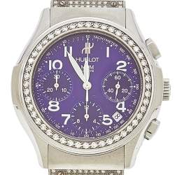 Pre Owned Hublot Blue Diamonds Stainless Steel Rubber MDM 1810.1.054 Men's Wristwatch 40 mm 