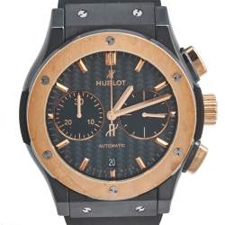 Pre Owned Hublot Black Ceramic 18K Rose Gold Rubber Classic Fusion 521.CO.1781.RX Men's Wristwatch 45 mm