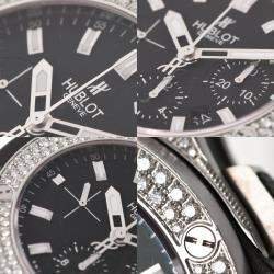 Pre Owned Hublot Black Diamonds Stainless Steel Big Bang Evolution 301.SX.1170.RX.1704 Men's Wristwatch 44 mm