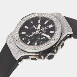Pre Owned Hublot Black Diamonds Stainless Steel Big Bang Evolution 301.SX.1170.RX.1704 Men's Wristwatch 44 mm
