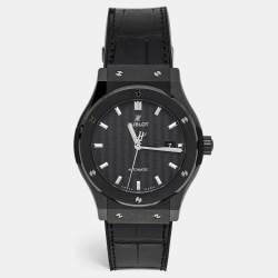Hublot Black Carbon Fiber Ceramic Stainless Steel Rubber Alligator Leather Classic Fusion 542.CM.1771.RX Men's Wristwatch 42 mm