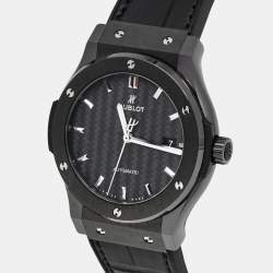 Hublot Black Carbon Fiber Ceramic Stainless Steel Rubber Alligator Leather Classic Fusion 542.CM.1771.RX Men's Wristwatch 42 mm