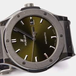 Hublot Green Titanium Alligator Leather Rubber Classic Fusion 511.NX.8970.LR Men's Wristwatch 45 mm
