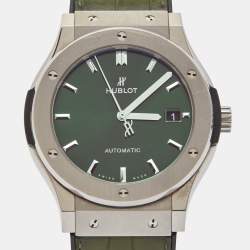 Hublot Green Titanium Alligator Leather Rubber Classic Fusion 511.NX.8970.LR Men's Wristwatch 45 mm