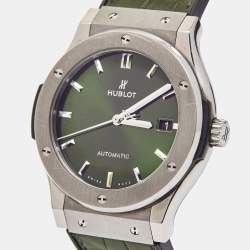 Hublot Green Titanium Alligator Leather Rubber Classic Fusion 511.NX.8970.LR Men's Wristwatch 45 mm