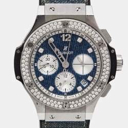Hublot Blue Stainless Steel Diamond Fabric Rubber Limited Edition Big Bang Jeans 341.SX.2710.NR.1104.JEANS Men's Wristwatch 41 mm