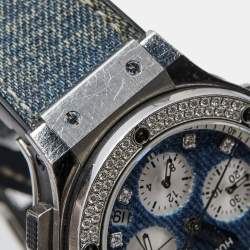 Hublot Blue Stainless Steel Diamond Fabric Rubber Limited Edition Big Bang Jeans 341.SX.2710.NR.1104.JEANS Men's Wristwatch 41 mm