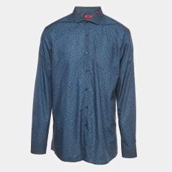 Pre Owned Hugo Boss Blue Printed Cotton Extra Slim Fit Erriko Shirt M