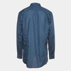 Pre Owned Hugo Boss Blue Printed Cotton Extra Slim Fit Erriko Shirt M