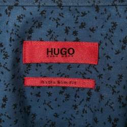 Pre Owned Hugo Boss Blue Printed Cotton Extra Slim Fit Erriko Shirt M