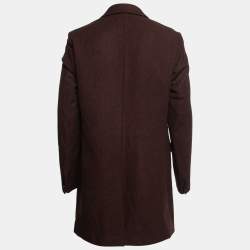 Hugo By Hugo Boss Burgundy Striped Wool Single-Breasted Coat XL