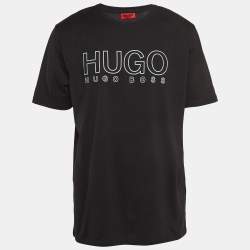 Pre Owned Hugo Boss Black Logo Print Cotton Crew Neck T-Shirt XL