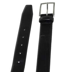 Pre Owned Hugo Boss Black Leather Buckle Belt 100CM