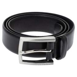 Pre Owned Hugo Boss Black Leather Buckle Belt 100CM