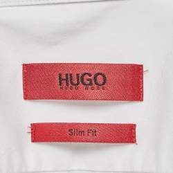 Pre Owned Hugo Boss White Contrast Placket Poplin Slim Fit Shirt L