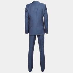 Pre Owned Hugo Boss Blue Wool Single Breasted Three Piece Pants Suit L