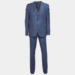 Pre Owned Hugo Boss Blue Wool Single Breasted Three Piece Pants Suit L