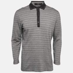 Boss by Hugo Boss Grey Striped Jersey Long Sleeve Polo T-Shirt L
