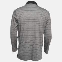 Boss by Hugo Boss Grey Striped Jersey Long Sleeve Polo T-Shirt L