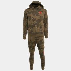Hugo Boss Green Military Print Cotton Knit Hoodie & Cargo Jogger Set S