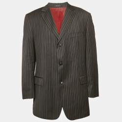 Hugo Hugo Boss Black Striped Gabardine Regular Fit Blazer XXXL