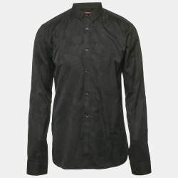 Hugo Boss Black Patterned Cotton Extra Slim Fit Shirt L